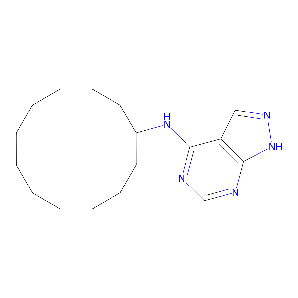 N-cyclododecyl-1H-pyrazolo[3,4-d]pyrimidin-4-amine molecular structure, CAS 1021059-91-5