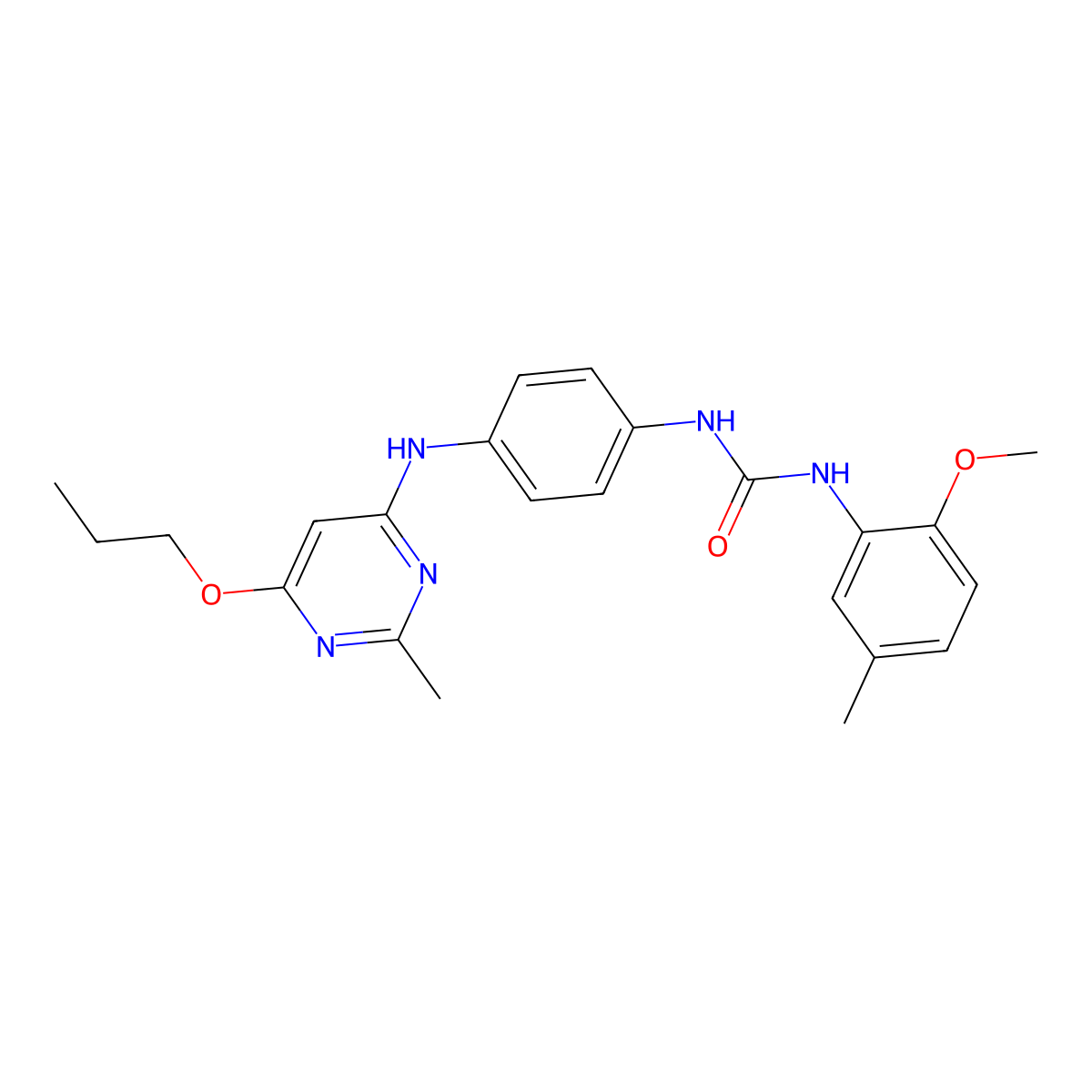 1-(2-Methoxy-5-methylphenyl)-3-(4-((2-methyl-6-propoxypyrimidin-4-yl)amino)phenyl)urea molecular structure, CAS 1021059-96-0