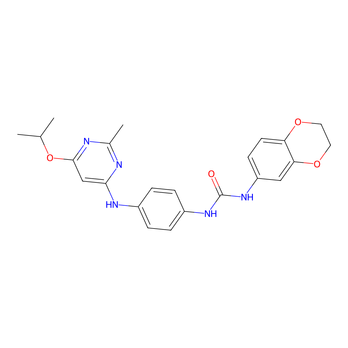 1-(2,3-Dihydrobenzo[b][1,4]dioxin-6-yl)-3-(4-((6-isopropoxy-2-methylpyrimidin-4-yl)amino)phenyl)urea molecular structure, CAS 1021059-99-3