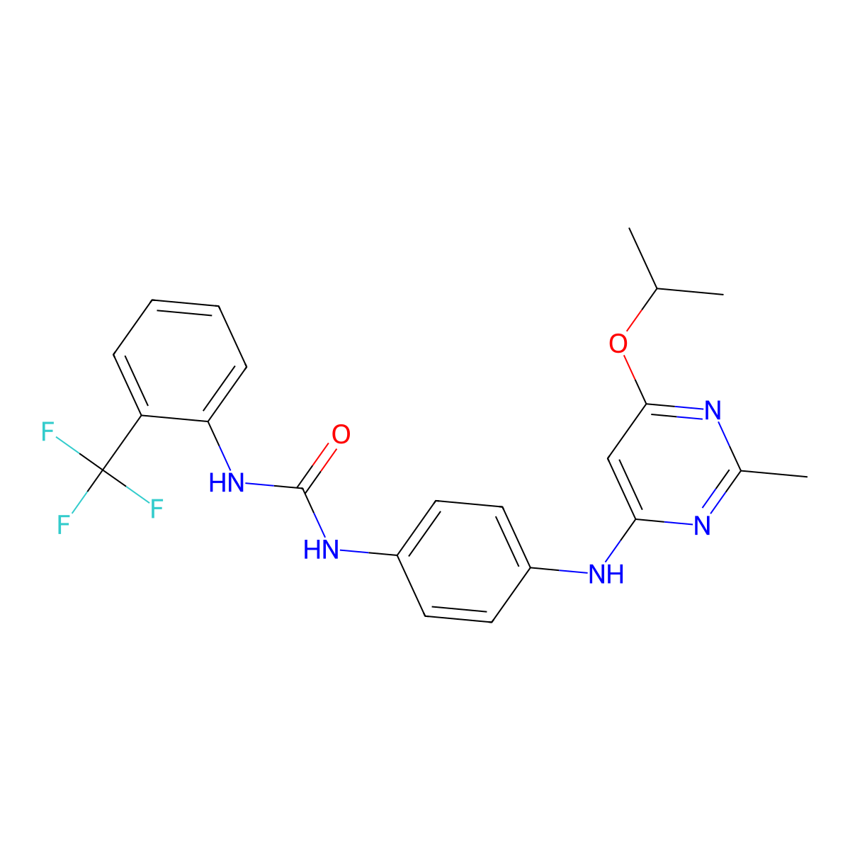 1-(4-((6-Isopropoxy-2-methylpyrimidin-4-yl)amino)phenyl)-3-(2-(trifluoromethyl)phenyl)urea molecular structure, CAS 1021060-02-5
