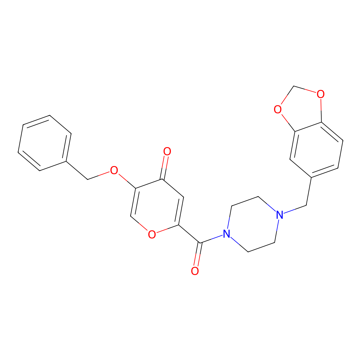 2-(4-(benzo[d][1,3]dioxol-5-ylmethyl)piperazine-1-carbonyl)-5-(benzyloxy)-4H-pyran-4-one molecular structure, CAS 1021060-27-4