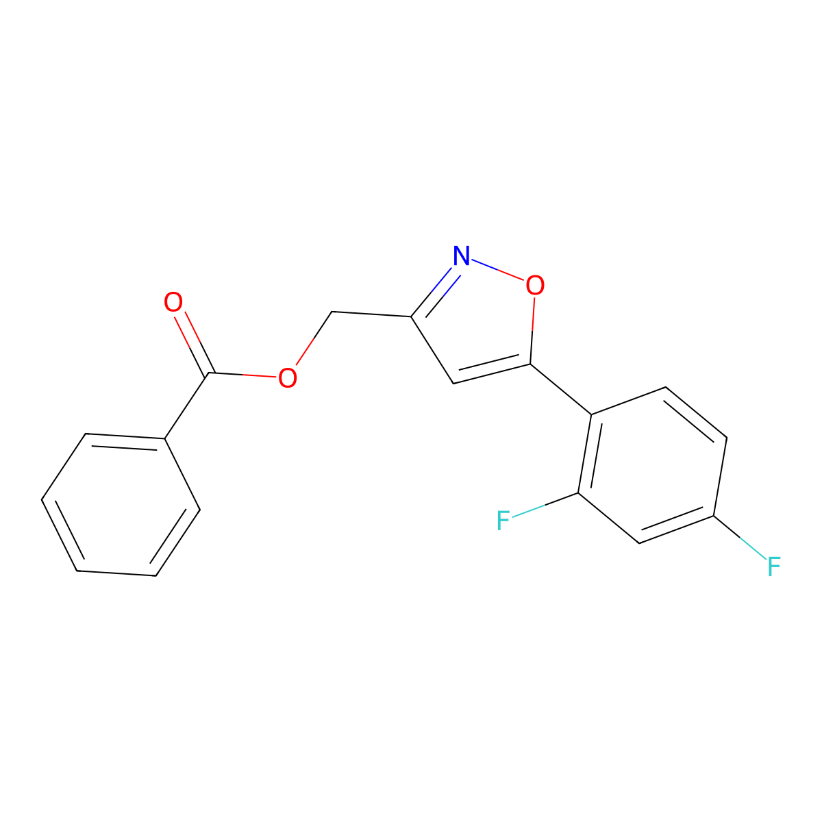 (5-(2,4-Difluorophenyl)isoxazol-3-yl)methyl benzoate molecular structure, CAS 1021060-28-5