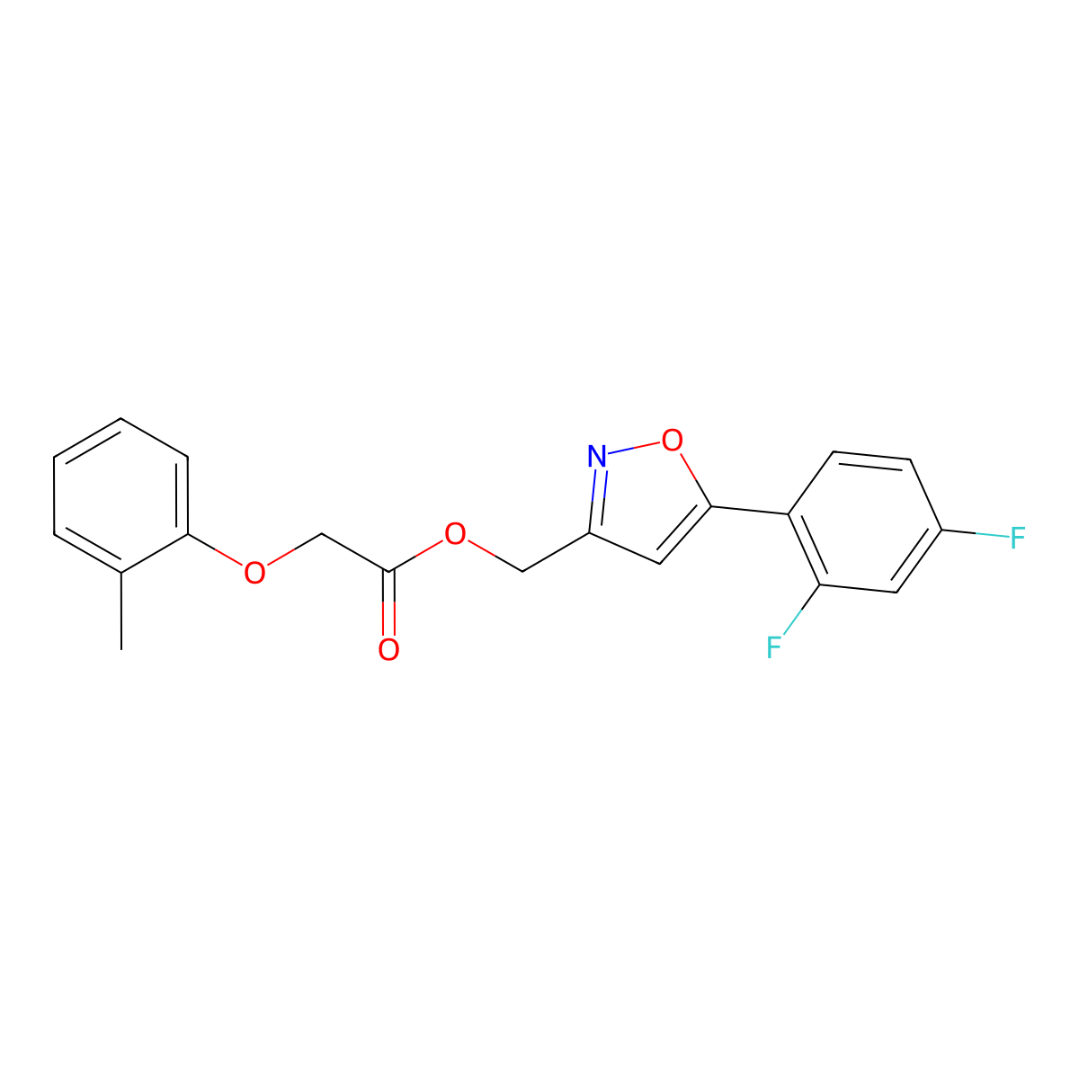 (5-(2,4-Difluorophenyl)isoxazol-3-yl)methyl 2-(o-tolyloxy)acetate molecular structure, CAS 1021060-33-2
