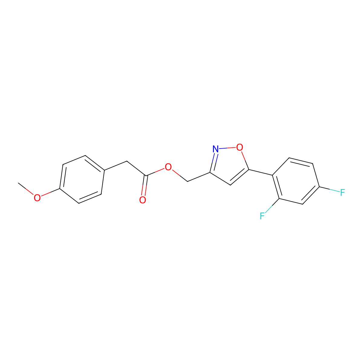 (5-(2,4-Difluorophenyl)isoxazol-3-yl)methyl 2-(4-methoxyphenyl)acetate molecular structure, CAS 1021060-36-5