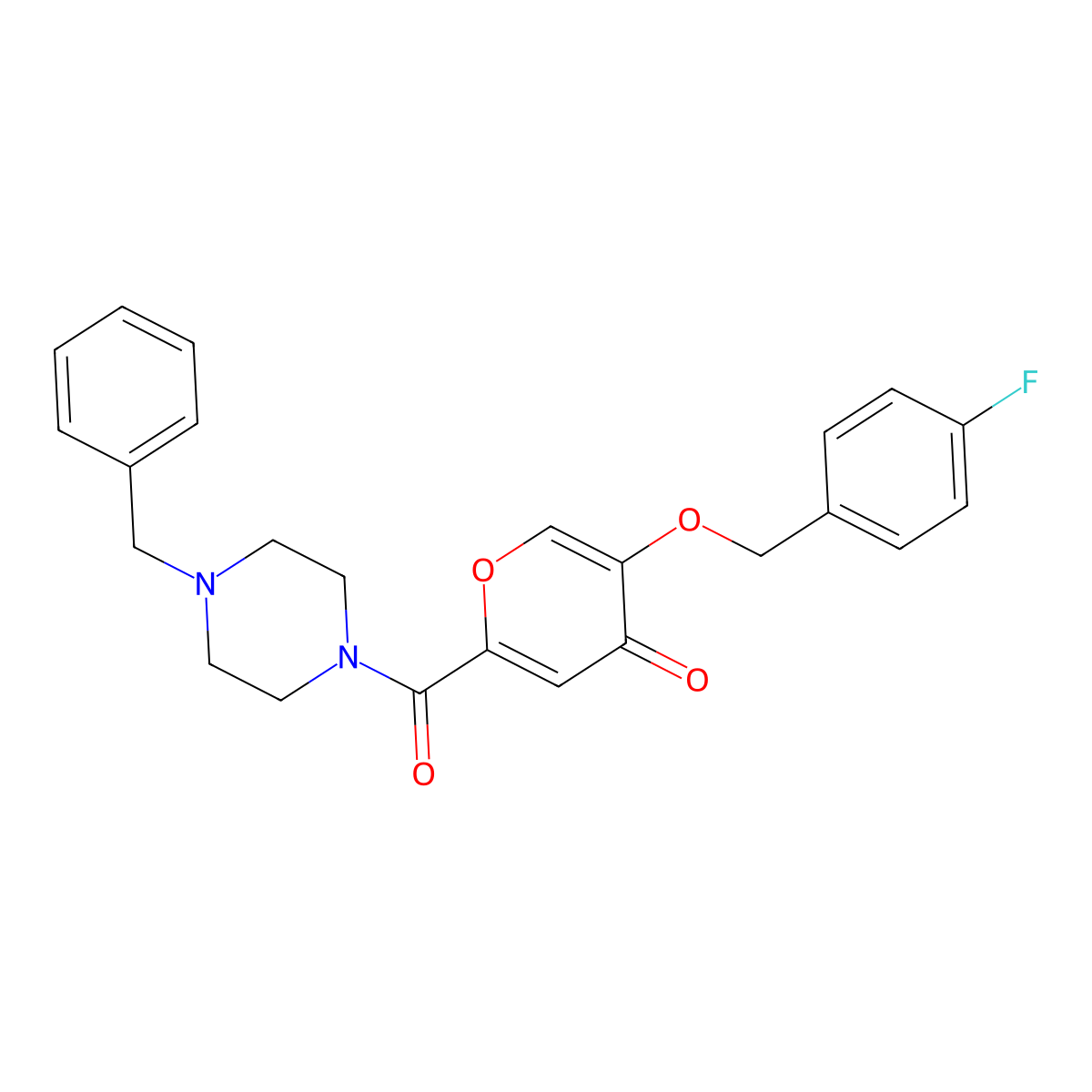 2-(4-benzylpiperazine-1-carbonyl)-5-((4-fluorobenzyl)oxy)-4H-pyran-4-one molecular structure, CAS 1021060-38-7