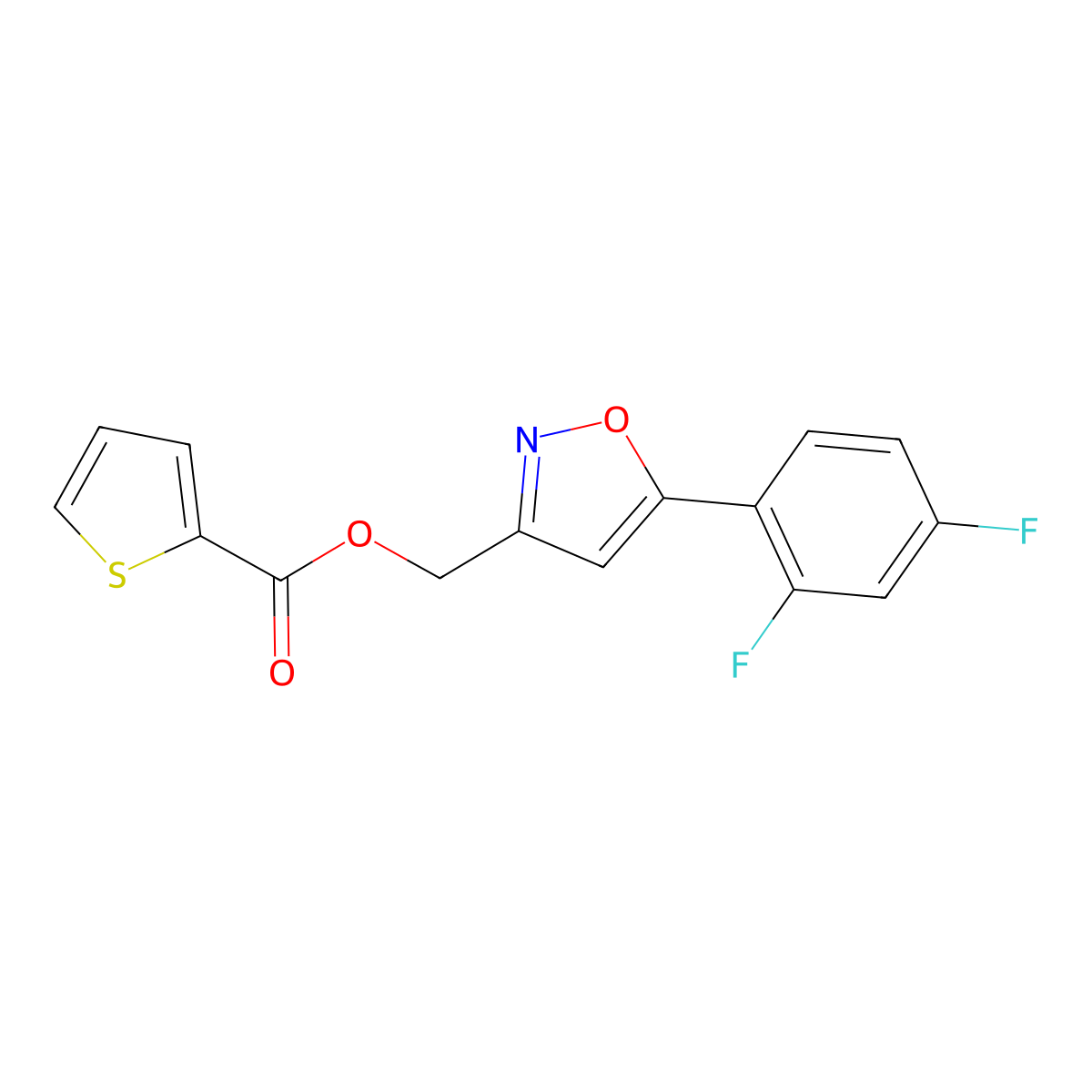 (5-(2,4-Difluorophenyl)isoxazol-3-yl)methyl thiophene-2-carboxylate molecular structure, CAS 1021060-39-8