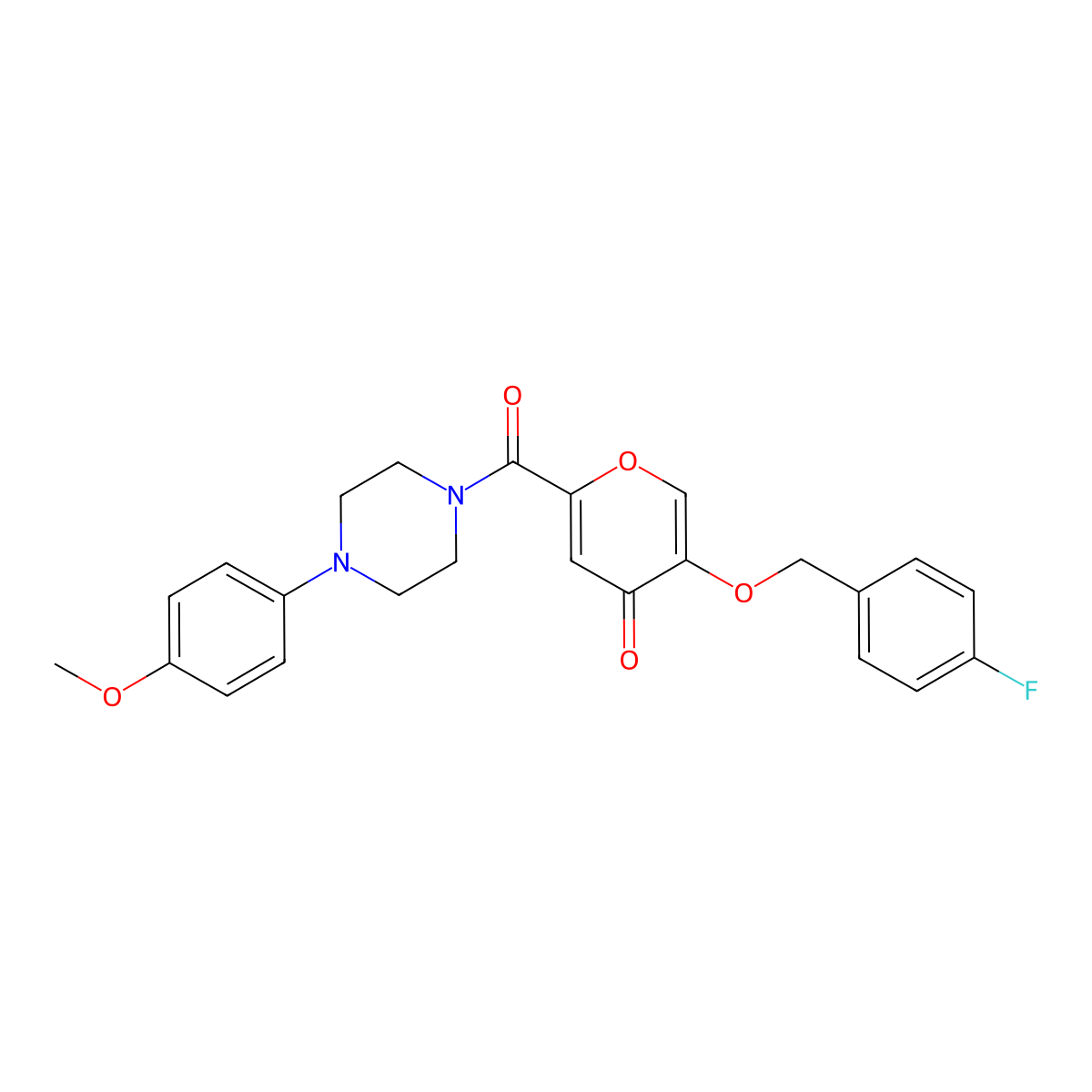 5-((4-fluorobenzyl)oxy)-2-(4-(4-methoxyphenyl)piperazine-1-carbonyl)-4H-pyran-4-one molecular structure, CAS 1021060-41-2