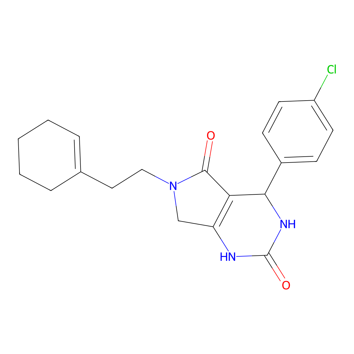 4-(4-chlorophenyl)-6-(2-(cyclohex-1-en-1-yl)ethyl)-3,4,6,7-tetrahydro-1H-pyrrolo[3,4-d]pyrimidine-2,5-dione molecular structure, CAS 1021060-42-3