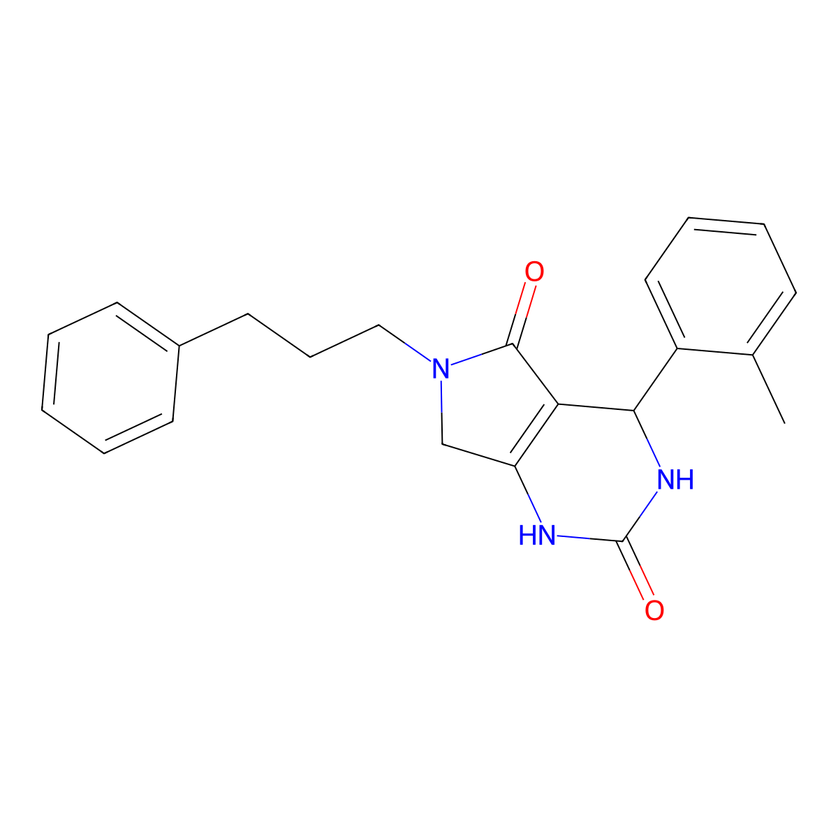 6-(3-phenylpropyl)-4-(o-tolyl)-3,4,6,7-tetrahydro-1H-pyrrolo[3,4-d]pyrimidine-2,5-dione molecular structure, CAS 1021060-45-6