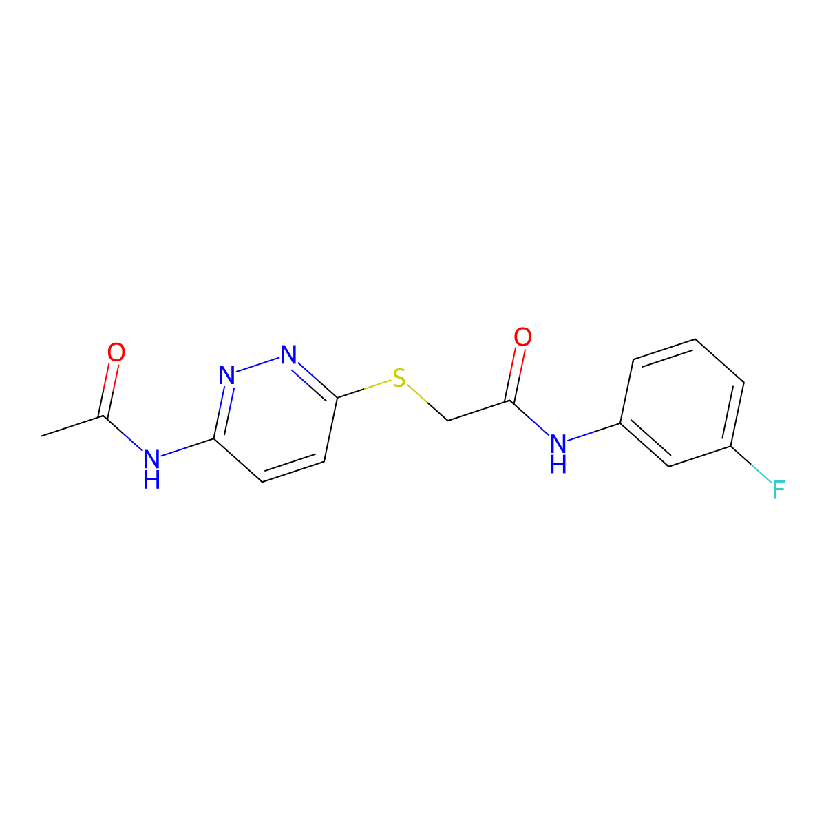 2-((6-acetamidopyridazin-3-yl)thio)-N-(3-fluorophenyl)acetamide molecular structure, CAS 1021060-46-7