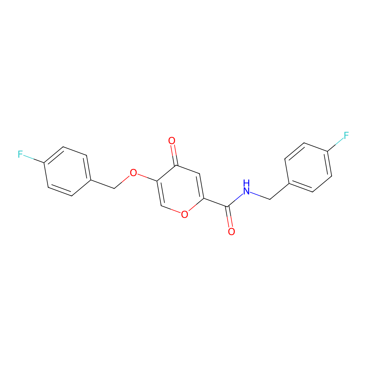 N-(4-fluorobenzyl)-5-((4-fluorobenzyl)oxy)-4-oxo-4H-pyran-2-carboxamide molecular structure, CAS 1021060-48-9