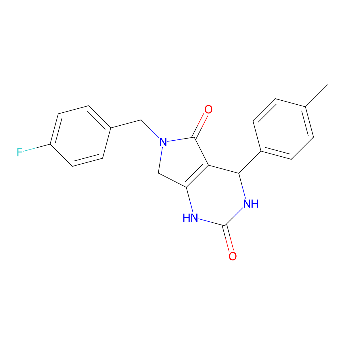 6-(4-fluorobenzyl)-4-(p-tolyl)-3,4,6,7-tetrahydro-1H-pyrrolo[3,4-d]pyrimidine-2,5-dione molecular structure, CAS 1021060-49-0