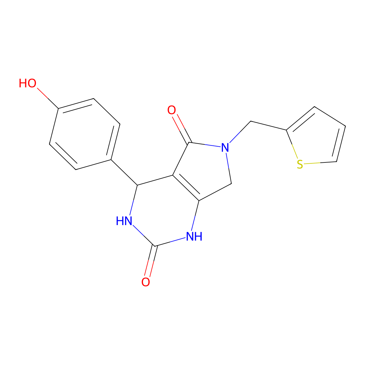 4-(4-hydroxyphenyl)-6-(thiophen-2-ylmethyl)-3,4,6,7-tetrahydro-1H-pyrrolo[3,4-d]pyrimidine-2,5-dione molecular structure, CAS 1021060-53-6