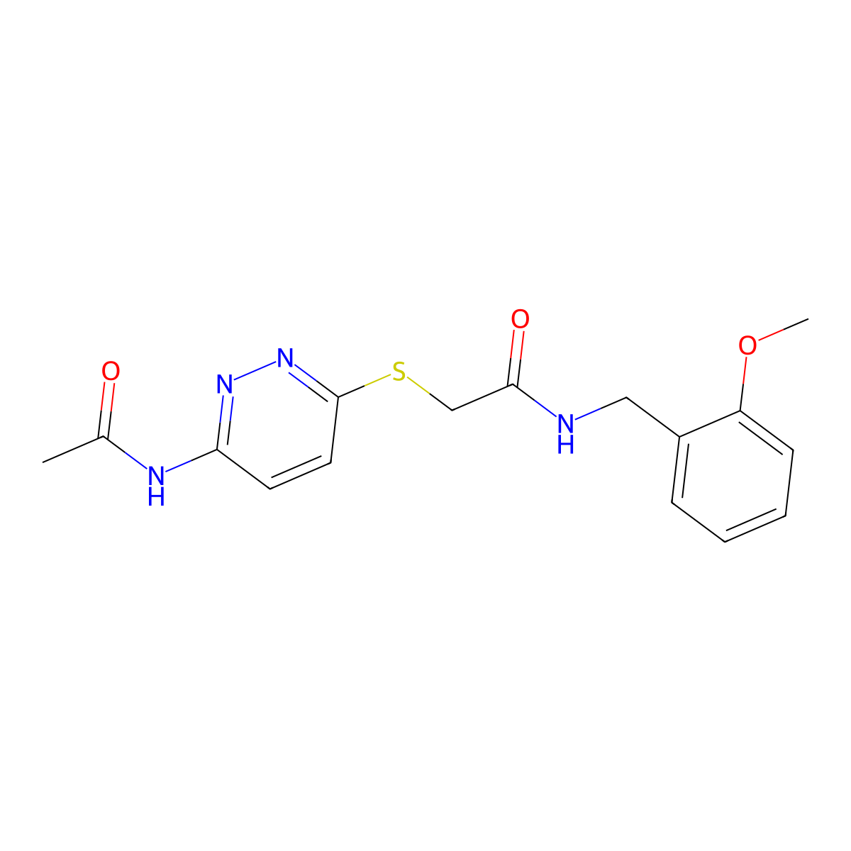 2-((6-acetamidopyridazin-3-yl)thio)-N-(2-methoxybenzyl)acetamide molecular structure, CAS 1021060-54-7