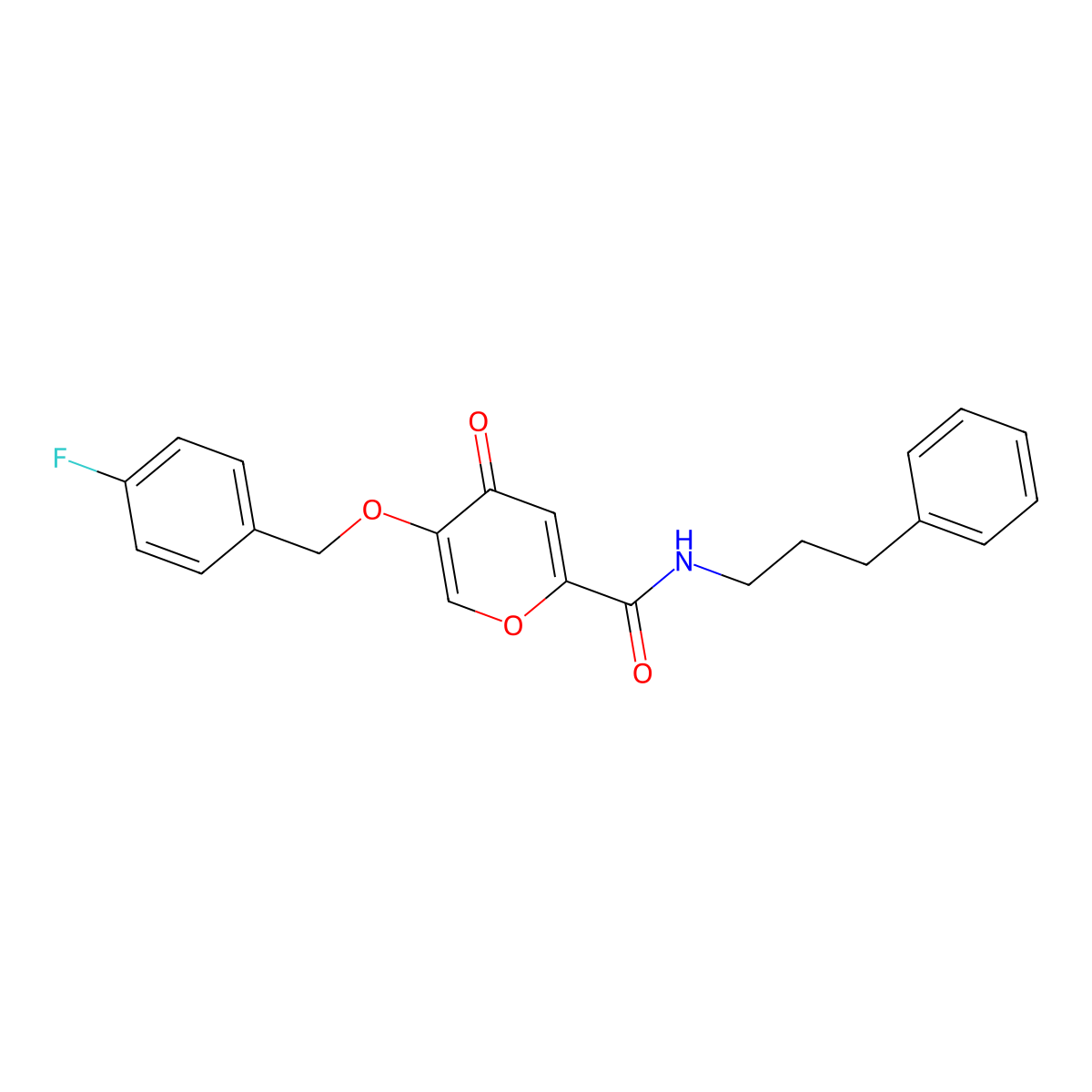 5-((4-fluorobenzyl)oxy)-4-oxo-N-(3-phenylpropyl)-4H-pyran-2-carboxamide molecular structure, CAS 1021060-60-5