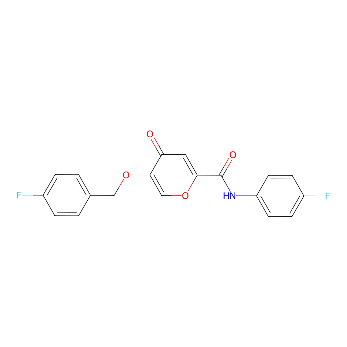 5-((4-fluorobenzyl)oxy)-N-(4-fluorophenyl)-4-oxo-4H-pyran-2-carboxamide molecular structure, CAS 1021060-63-8
