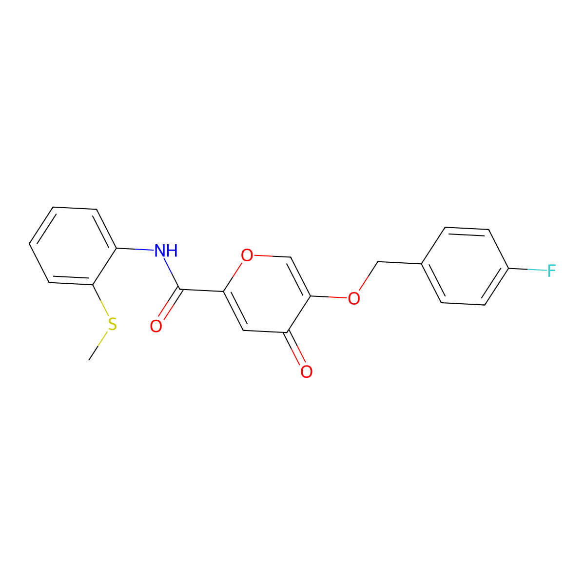 5-((4-fluorobenzyl)oxy)-N-(2-(methylthio)phenyl)-4-oxo-4H-pyran-2-carboxamide molecular structure, CAS 1021060-66-1