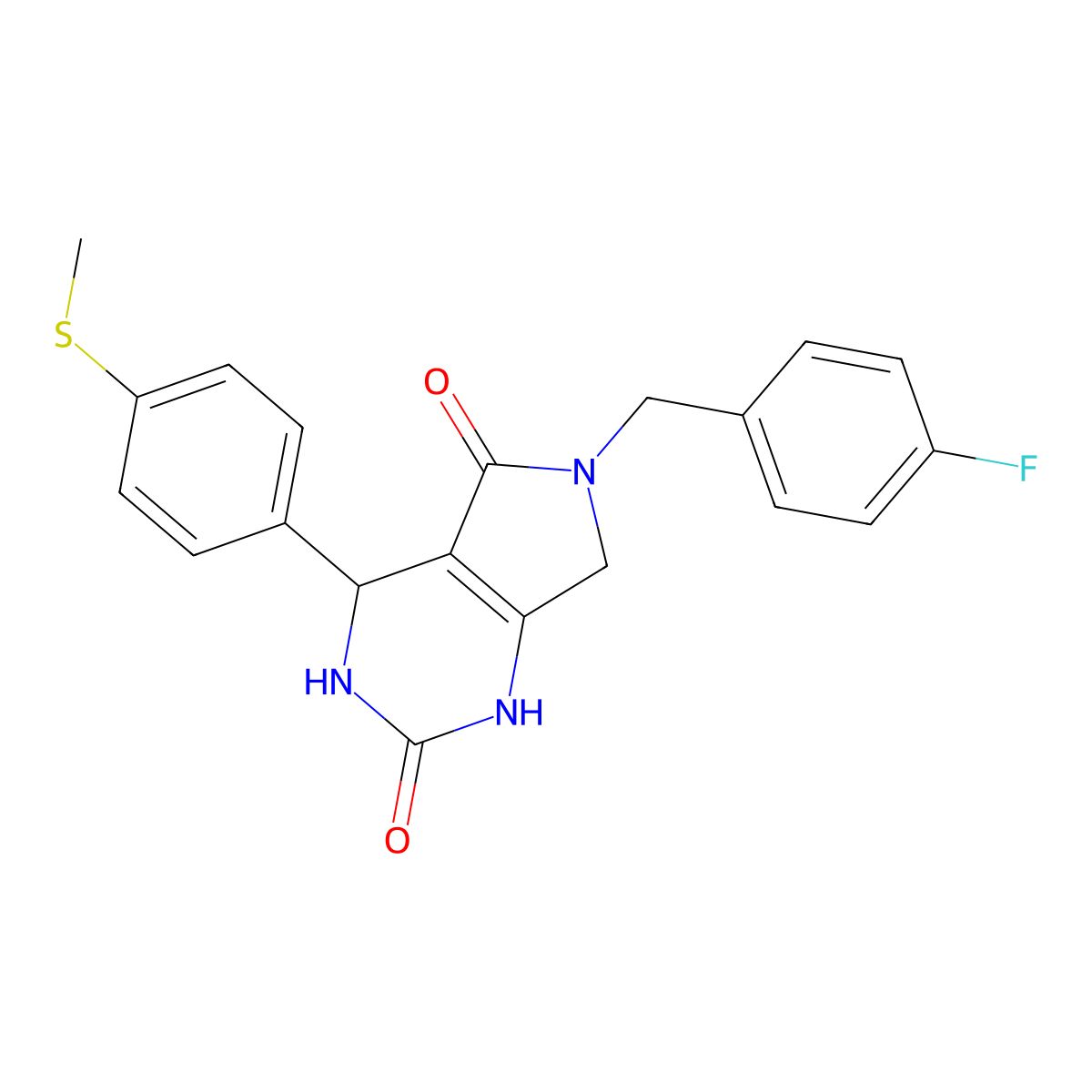 6-(4-fluorobenzyl)-4-(4-(methylthio)phenyl)-3,4,6,7-tetrahydro-1H-pyrrolo[3,4-d]pyrimidine-2,5-dione molecular structure, CAS 1021060-70-7