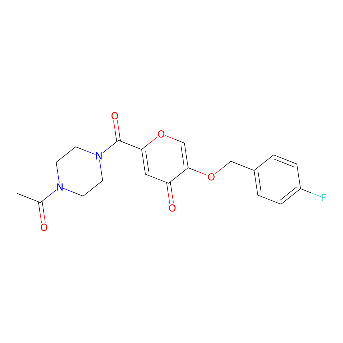 2-(4-acetylpiperazine-1-carbonyl)-5-((4-fluorobenzyl)oxy)-4H-pyran-4-one molecular structure, CAS 1021060-72-9