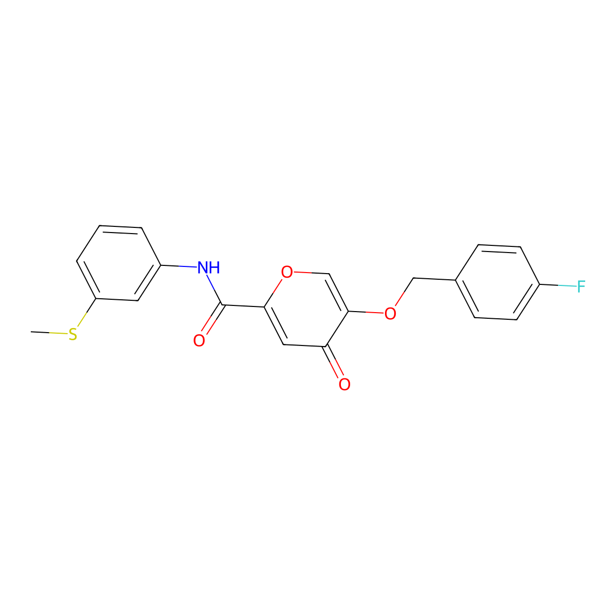 5-((4-fluorobenzyl)oxy)-N-(3-(methylthio)phenyl)-4-oxo-4H-pyran-2-carboxamide molecular structure, CAS 1021060-75-2