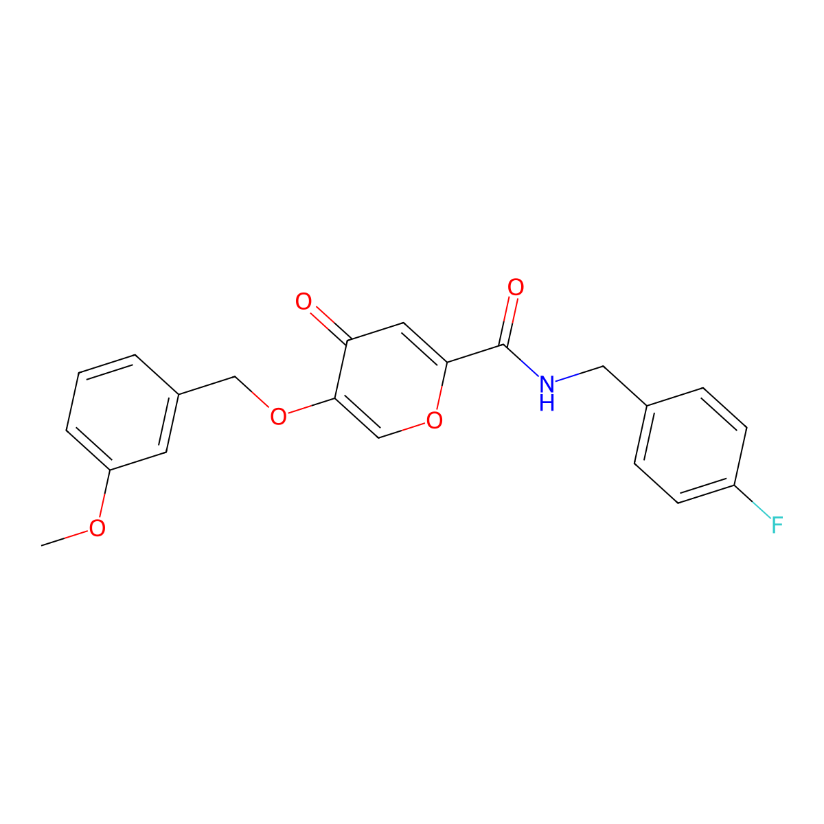 N-(4-fluorobenzyl)-5-((3-methoxybenzyl)oxy)-4-oxo-4H-pyran-2-carboxamide molecular structure, CAS 1021060-87-6
