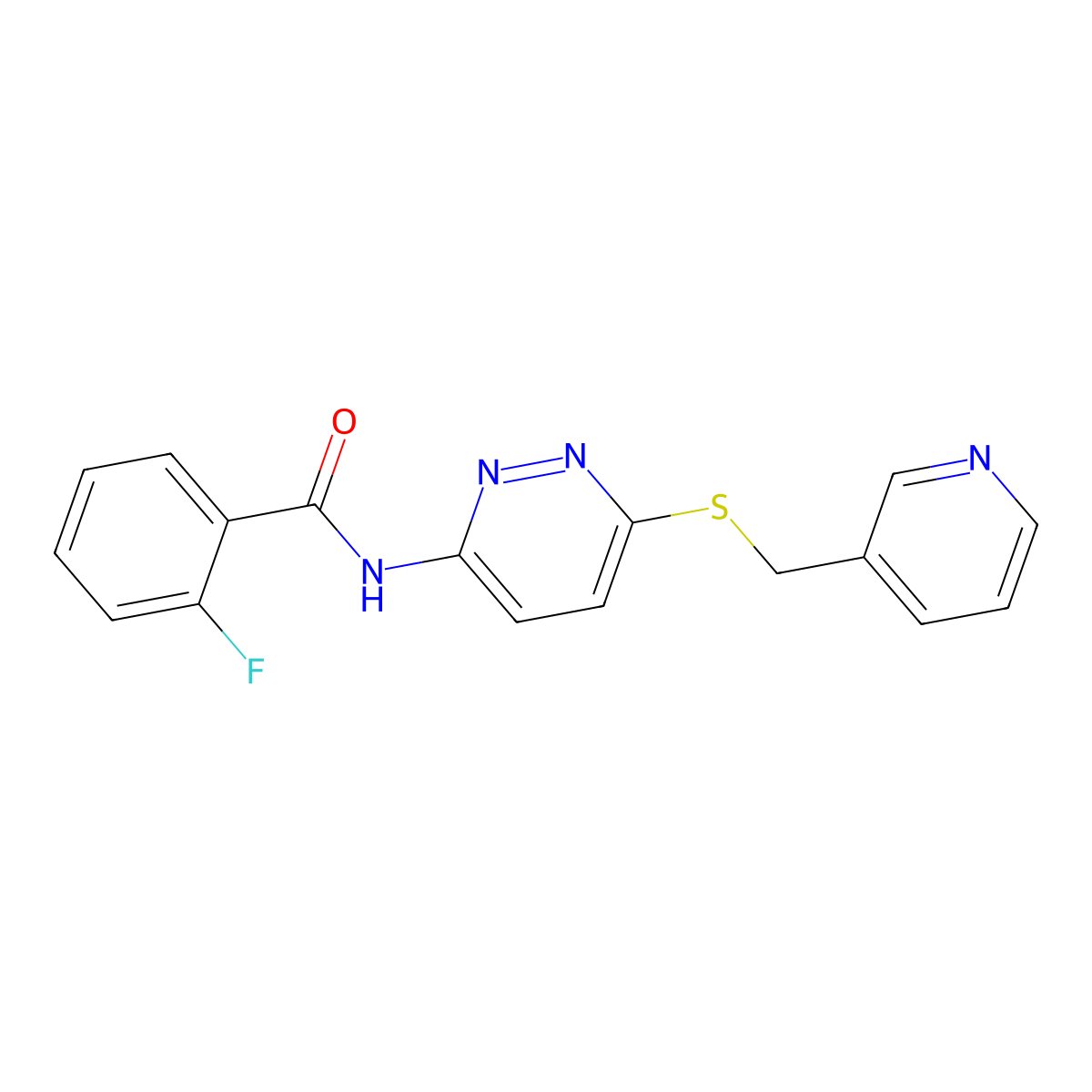 2-fluoro-N-(6-((pyridin-3-ylmethyl)thio)pyridazin-3-yl)benzamide molecular structure, CAS 1021060-89-8