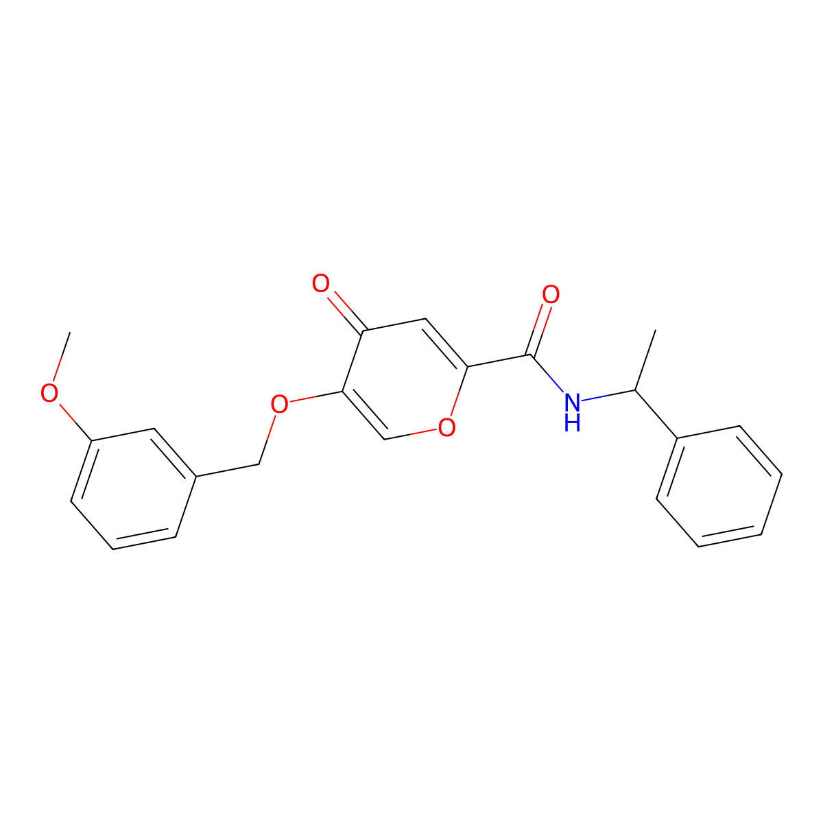 5-((3-methoxybenzyl)oxy)-4-oxo-N-(1-phenylethyl)-4H-pyran-2-carboxamide molecular structure, CAS 1021060-90-1