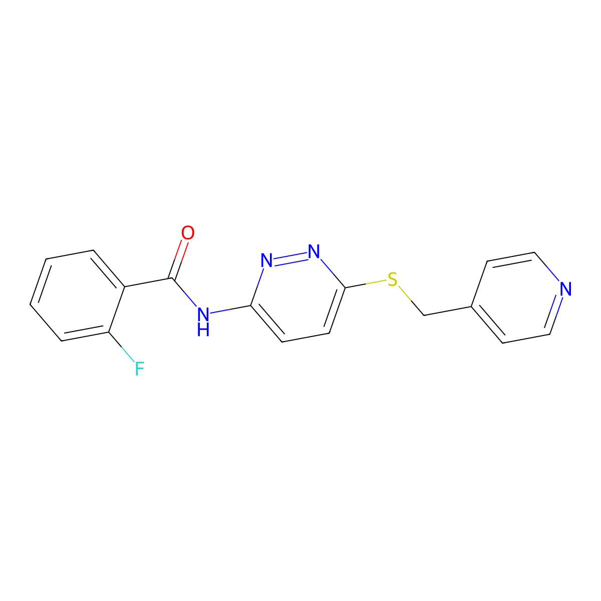 2-fluoro-N-(6-((pyridin-4-ylmethyl)thio)pyridazin-3-yl)benzamide molecular structure, CAS 1021060-96-7