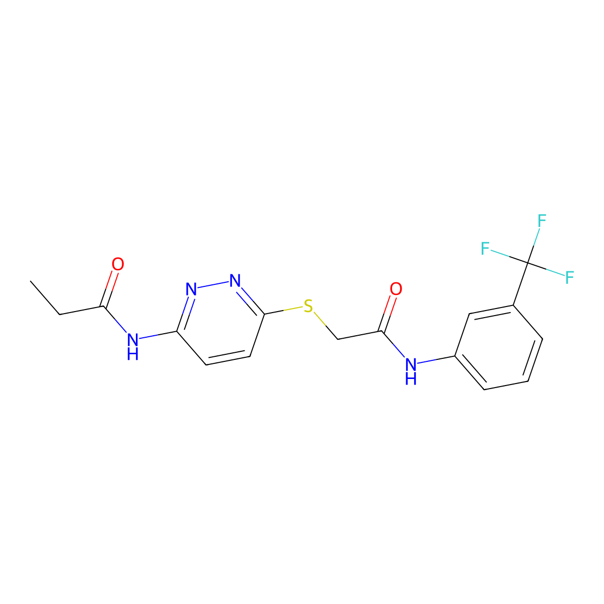 N-(6-((2-oxo-2-((3-(trifluoromethyl)phenyl)amino)ethyl)thio)pyridazin-3-yl)propionamide molecular structure, CAS 1021061-02-8