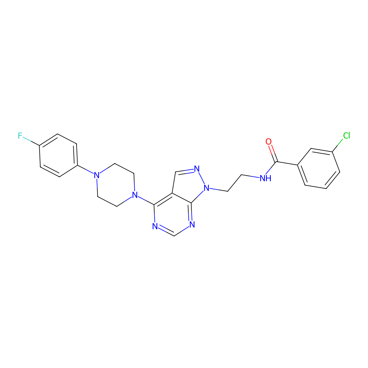 3-chloro-N-(2-(4-(4-(4-fluorophenyl)piperazin-1-yl)-1H-pyrazolo[3,4-d]pyrimidin-1-yl)ethyl)benzamide molecular structure, CAS 1021061-10-8