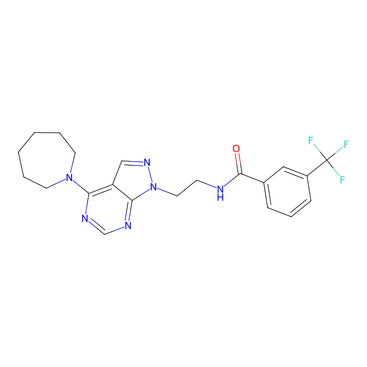 N-(2-(4-(azepan-1-yl)-1H-pyrazolo[3,4-d]pyrimidin-1-yl)ethyl)-3-(trifluoromethyl)benzamide molecular structure, CAS 1021061-17-5