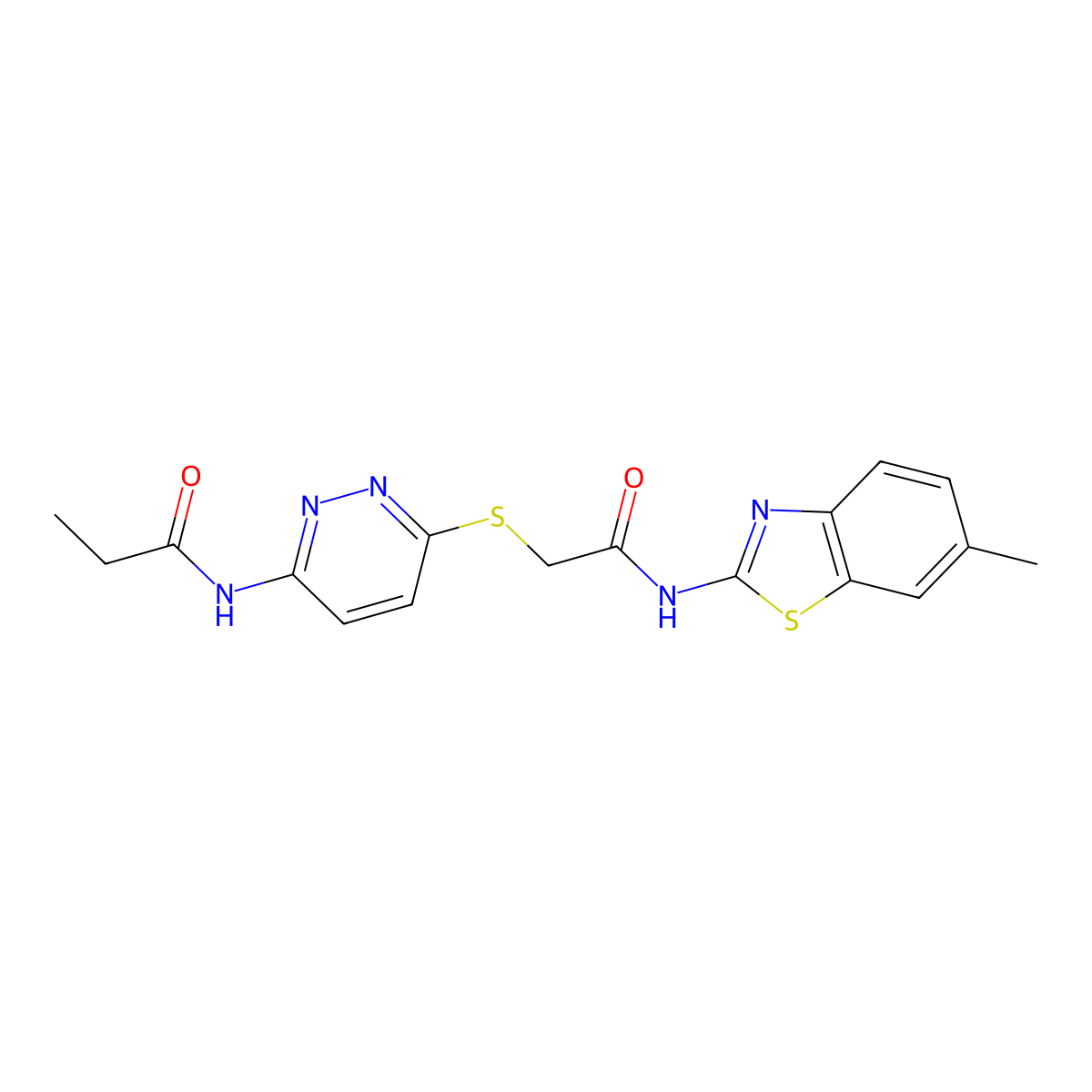 N-(6-((2-((6-methylbenzo[d]thiazol-2-yl)amino)-2-oxoethyl)thio)pyridazin-3-yl)propionamide molecular structure, CAS 1021061-18-6