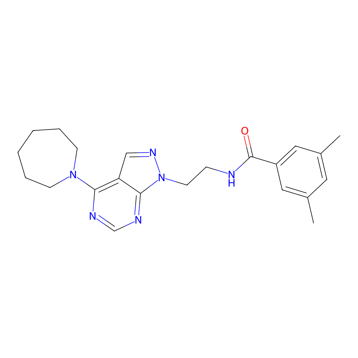 N-(2-(4-(azepan-1-yl)-1H-pyrazolo[3,4-d]pyrimidin-1-yl)ethyl)-3,5-dimethylbenzamide molecular structure, CAS 1021061-19-7