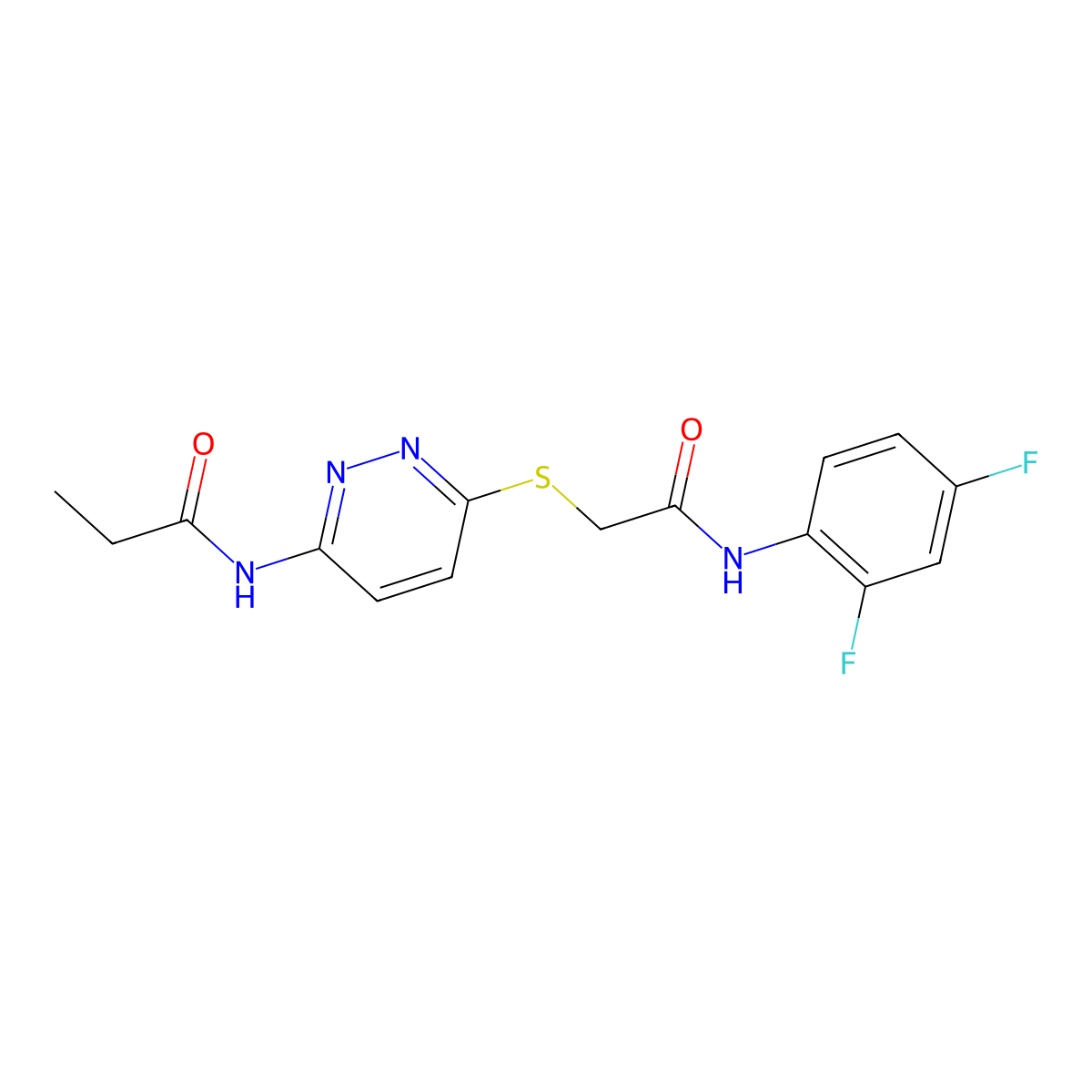 N-(6-((2-((2,4-difluorophenyl)amino)-2-oxoethyl)thio)pyridazin-3-yl)propionamide molecular structure, CAS 1021061-20-0