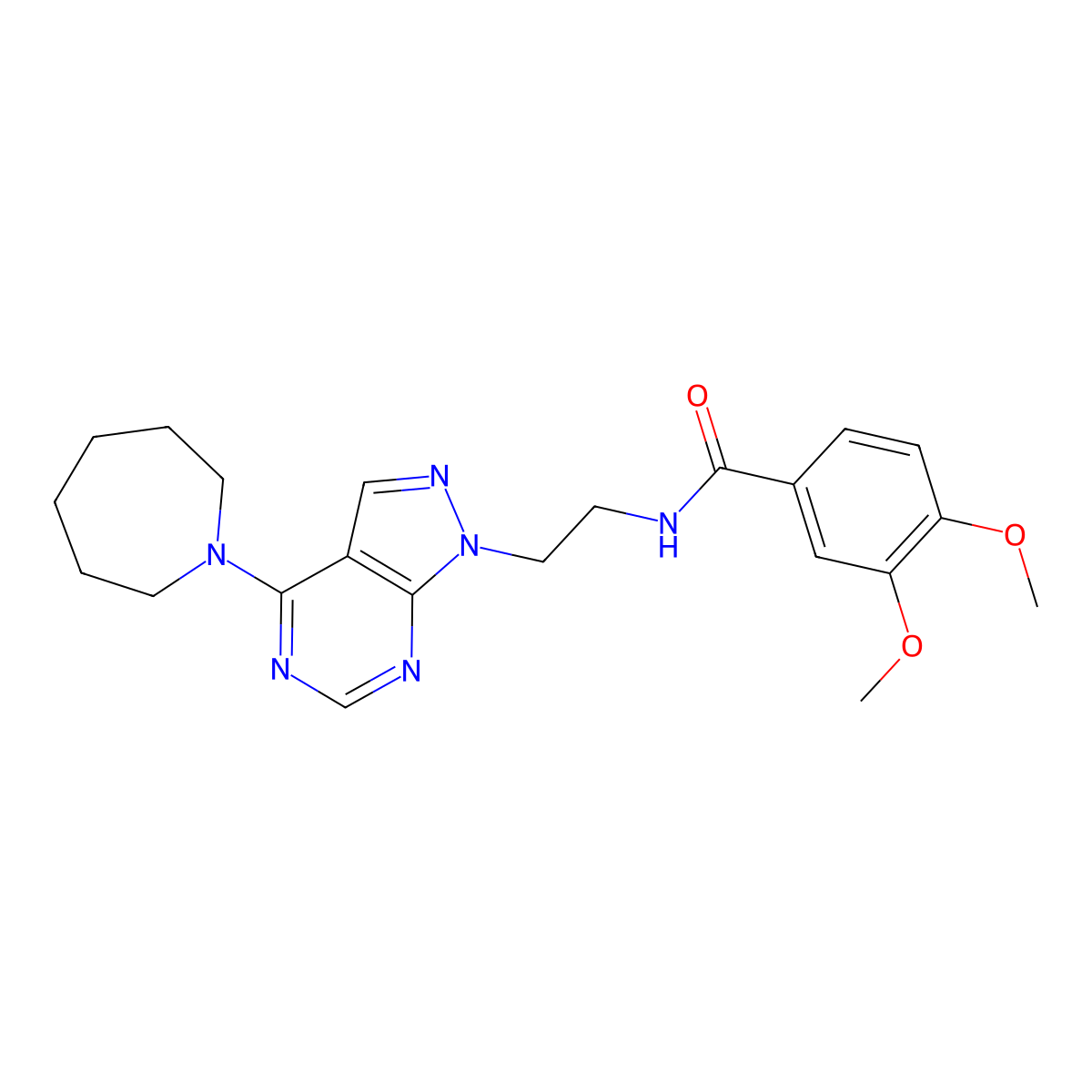 N-(2-(4-(azepan-1-yl)-1H-pyrazolo[3,4-d]pyrimidin-1-yl)ethyl)-3,4-dimethoxybenzamide molecular structure, CAS 1021061-21-1
