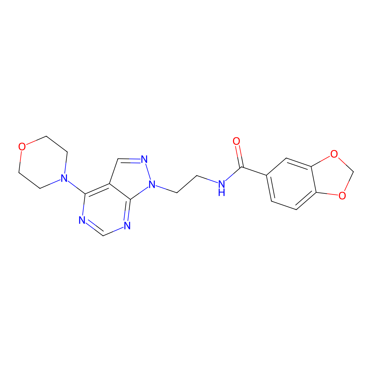 N-(2-(4-morpholino-1H-pyrazolo[3,4-d]pyrimidin-1-yl)ethyl)benzo[d][1,3]dioxole-5-carboxamide molecular structure, CAS 1021061-23-3