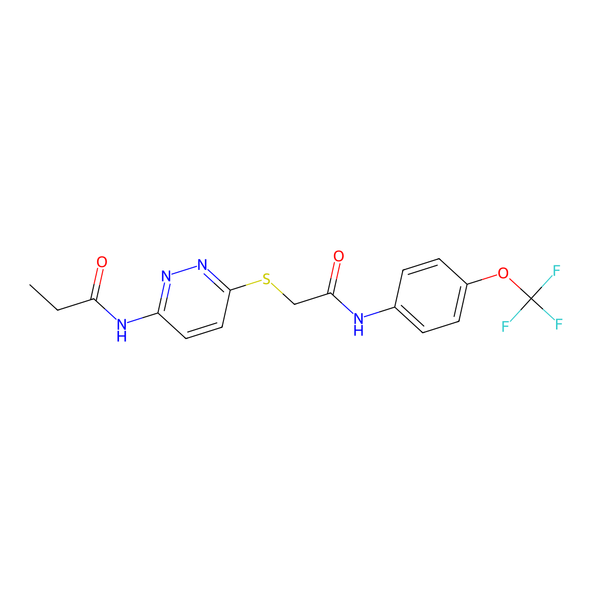 N-(6-((2-oxo-2-((4-(trifluoromethoxy)phenyl)amino)ethyl)thio)pyridazin-3-yl)propionamide molecular structure, CAS 1021061-24-4