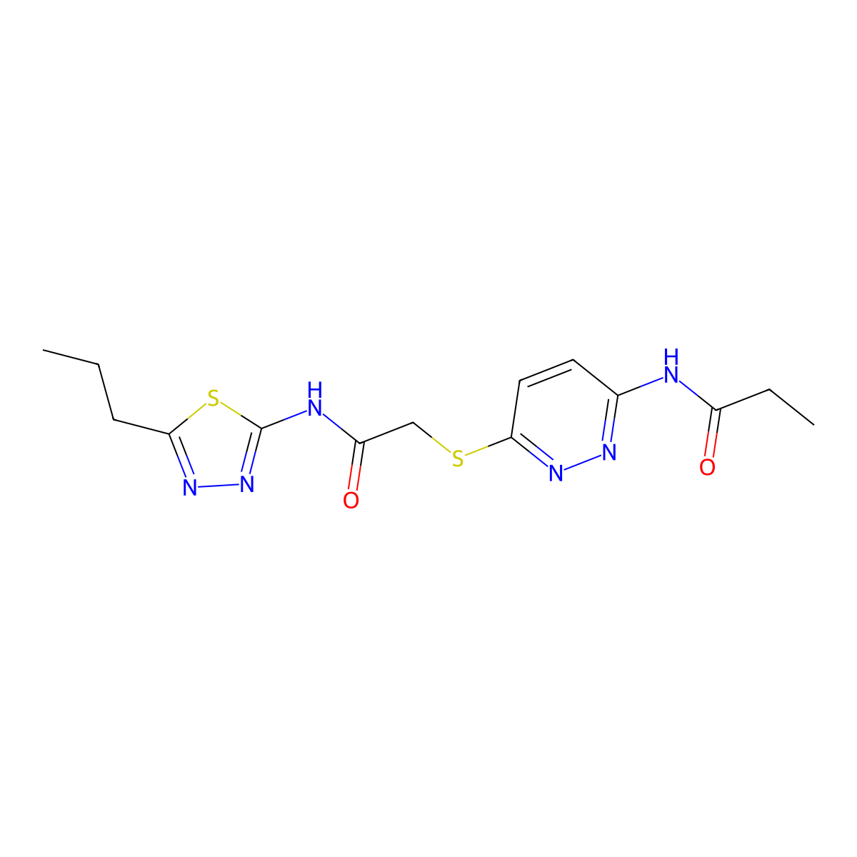 N-(6-((2-oxo-2-((5-propyl-1,3,4-thiadiazol-2-yl)amino)ethyl)thio)pyridazin-3-yl)propionamide molecular structure, CAS 1021061-26-6