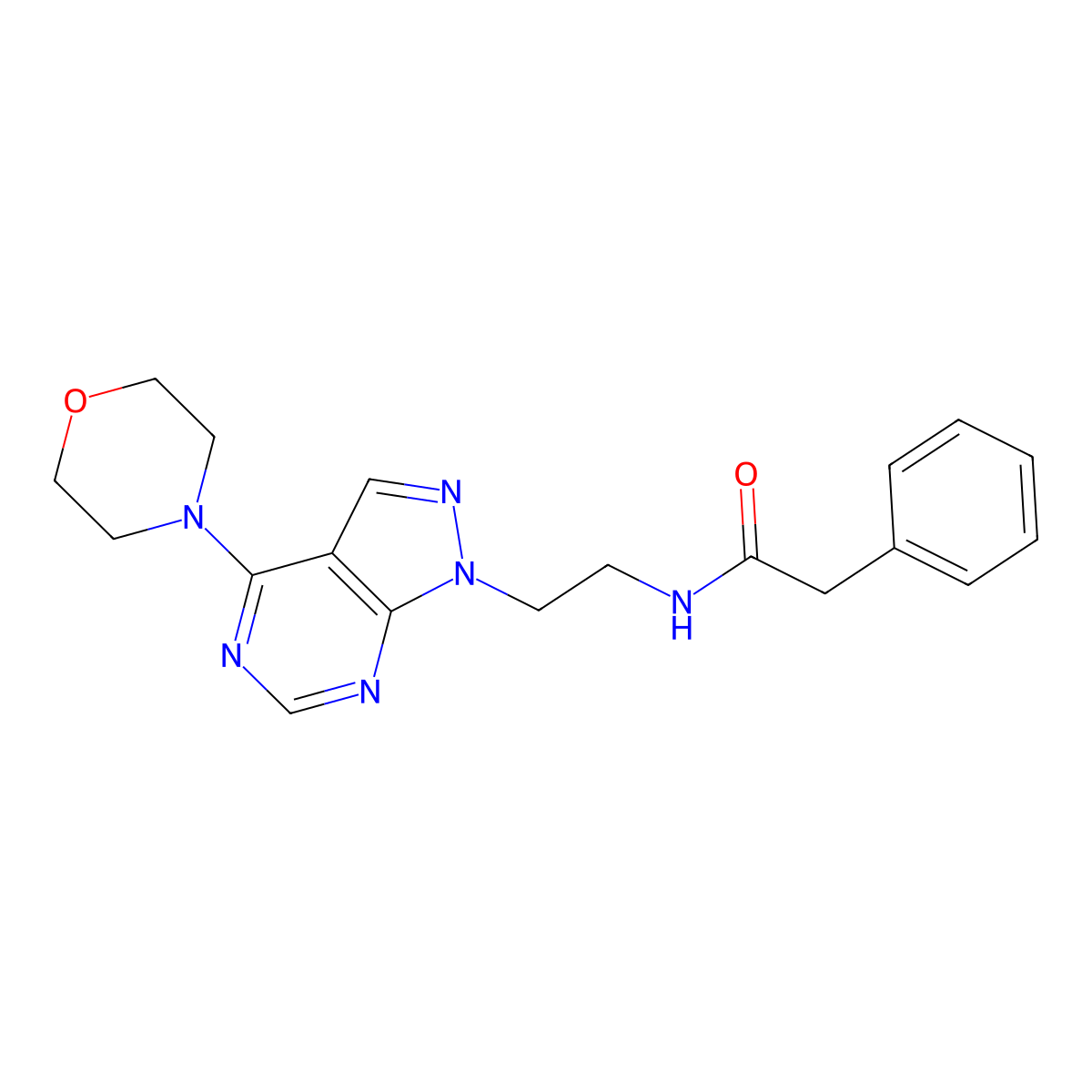 N-(2-(4-morpholino-1H-pyrazolo[3,4-d]pyrimidin-1-yl)ethyl)-2-phenylacetamide molecular structure, CAS 1021061-27-7