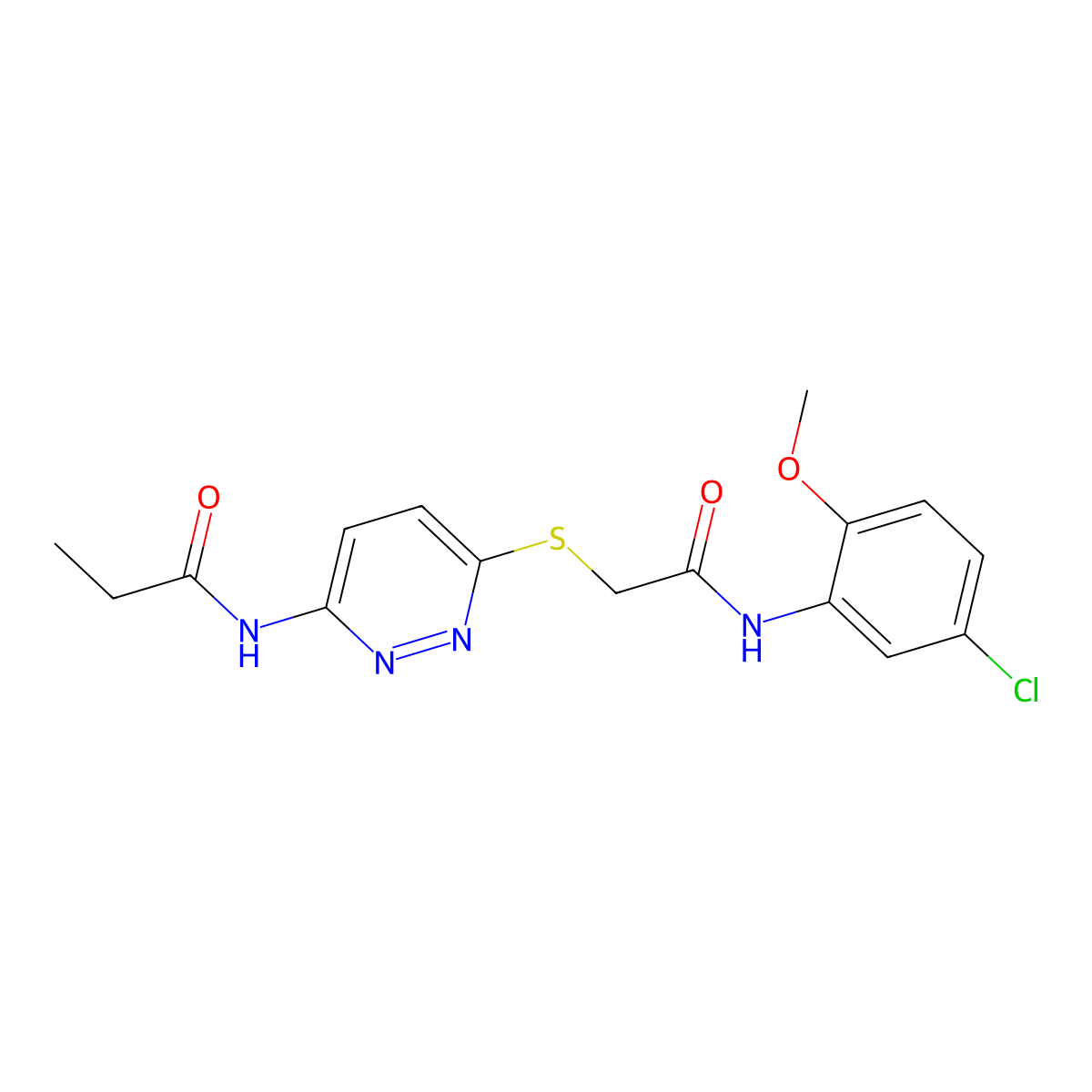 N-(6-((2-((5-chloro-2-methoxyphenyl)amino)-2-oxoethyl)thio)pyridazin-3-yl)propionamide molecular structure, CAS 1021061-28-8