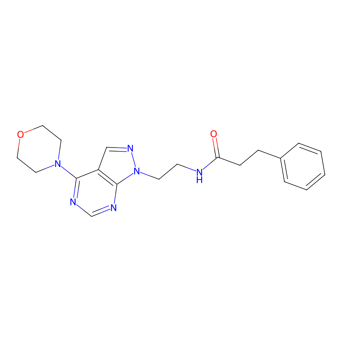 N-(2-(4-morpholino-1H-pyrazolo[3,4-d]pyrimidin-1-yl)ethyl)-3-phenylpropanamide molecular structure, CAS 1021061-33-5