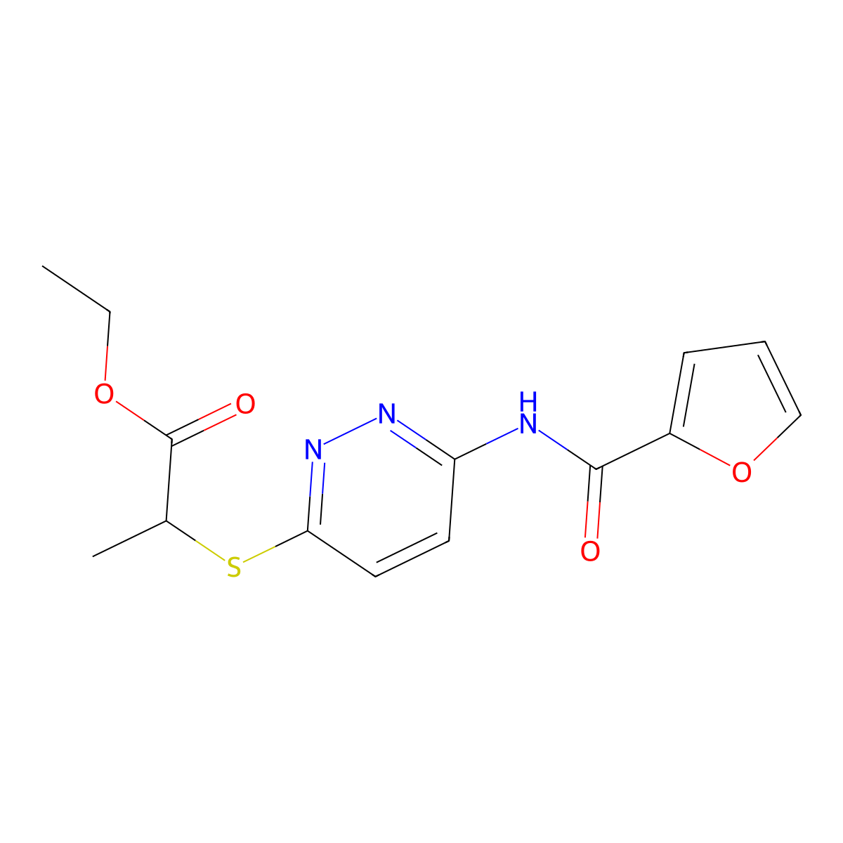 Ethyl 2-((6-(furan-2-carboxamido)pyridazin-3-yl)thio)propanoate molecular structure, CAS 1021061-34-6