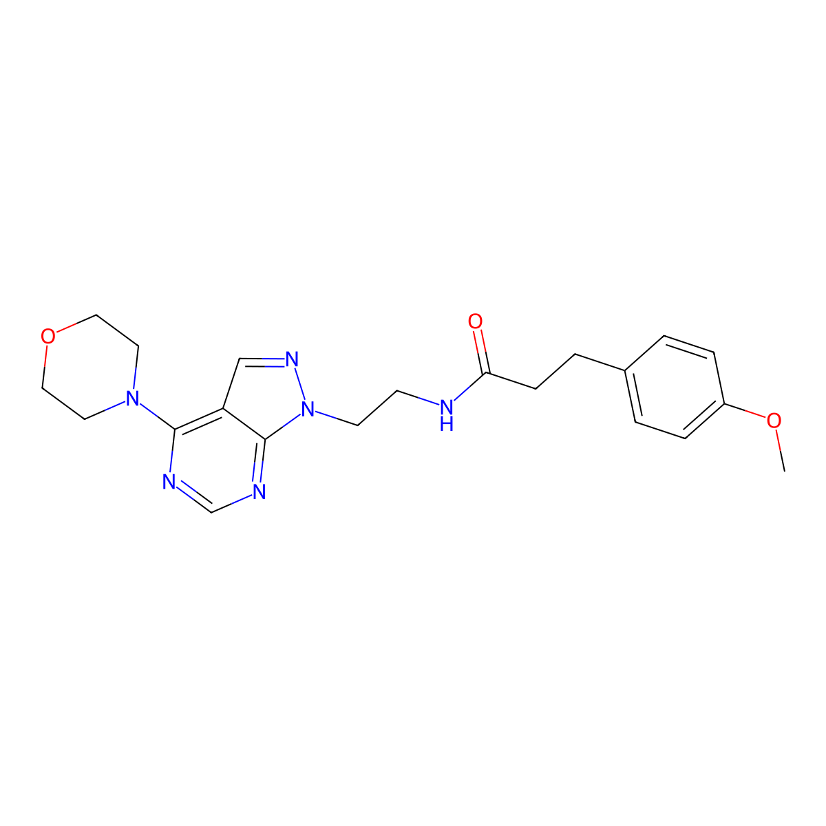 3-(4-methoxyphenyl)-N-(2-(4-morpholino-1H-pyrazolo[3,4-d]pyrimidin-1-yl)ethyl)propanamide molecular structure, CAS 1021061-40-4