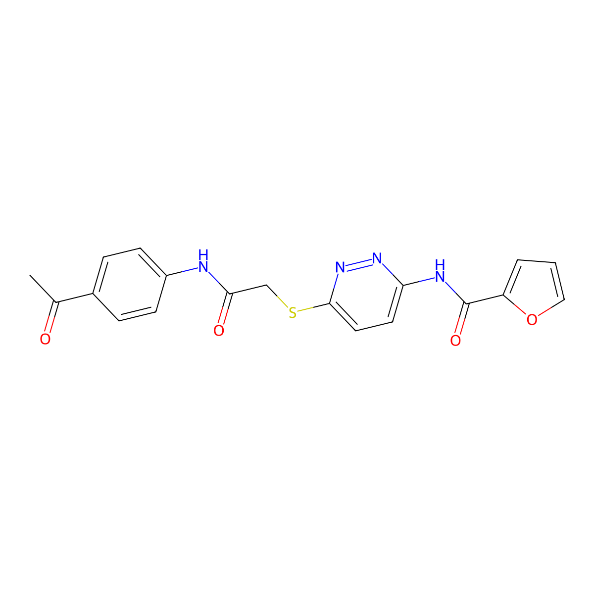 N-(6-((2-((4-acetylphenyl)amino)-2-oxoethyl)thio)pyridazin-3-yl)furan-2-carboxamide molecular structure, CAS 1021061-47-1