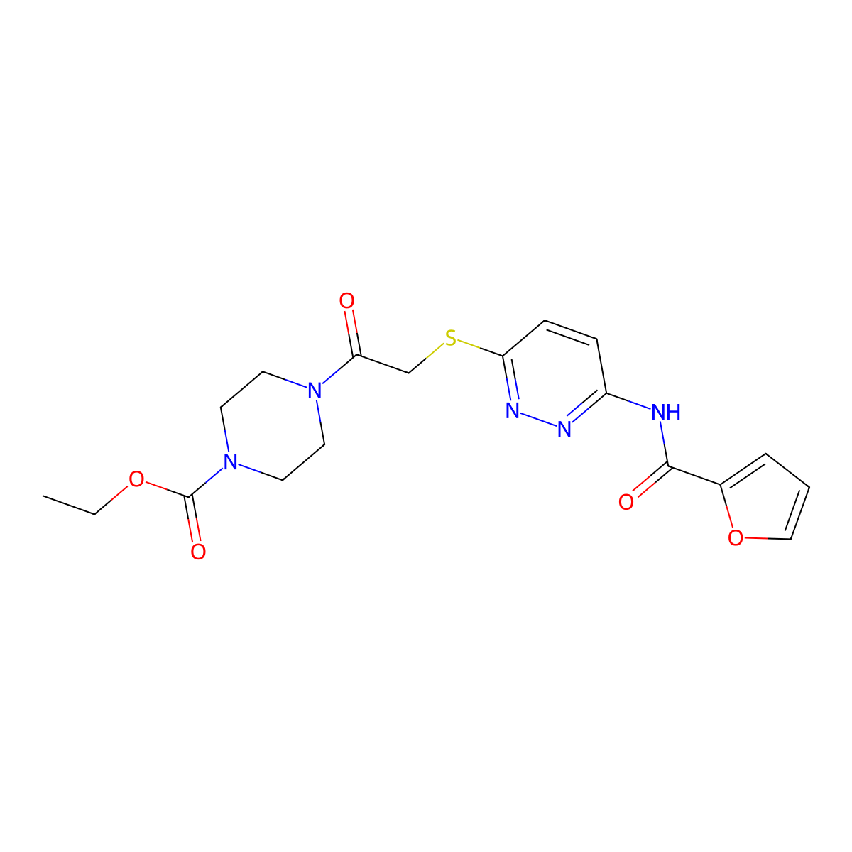 Ethyl 4-(2-((6-(furan-2-carboxamido)pyridazin-3-yl)thio)acetyl)piperazine-1-carboxylate molecular structure, CAS 1021061-53-9
