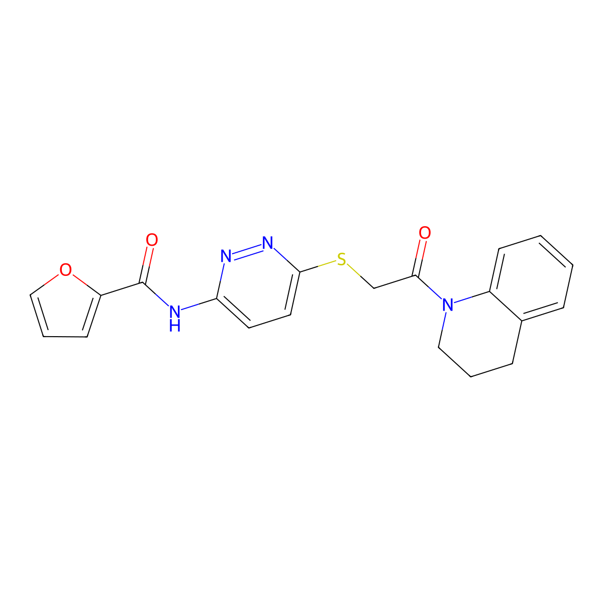 N-(6-((2-(3,4-dihydroquinolin-1(2H)-yl)-2-oxoethyl)thio)pyridazin-3-yl)furan-2-carboxamide molecular structure, CAS 1021061-56-2