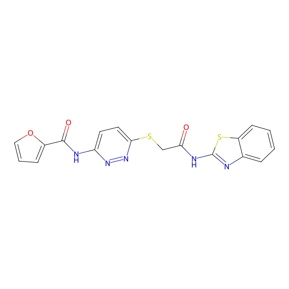 N-(6-((2-(benzo[d]thiazol-2-ylamino)-2-oxoethyl)thio)pyridazin-3-yl)furan-2-carboxamide molecular structure, CAS 1021061-59-5