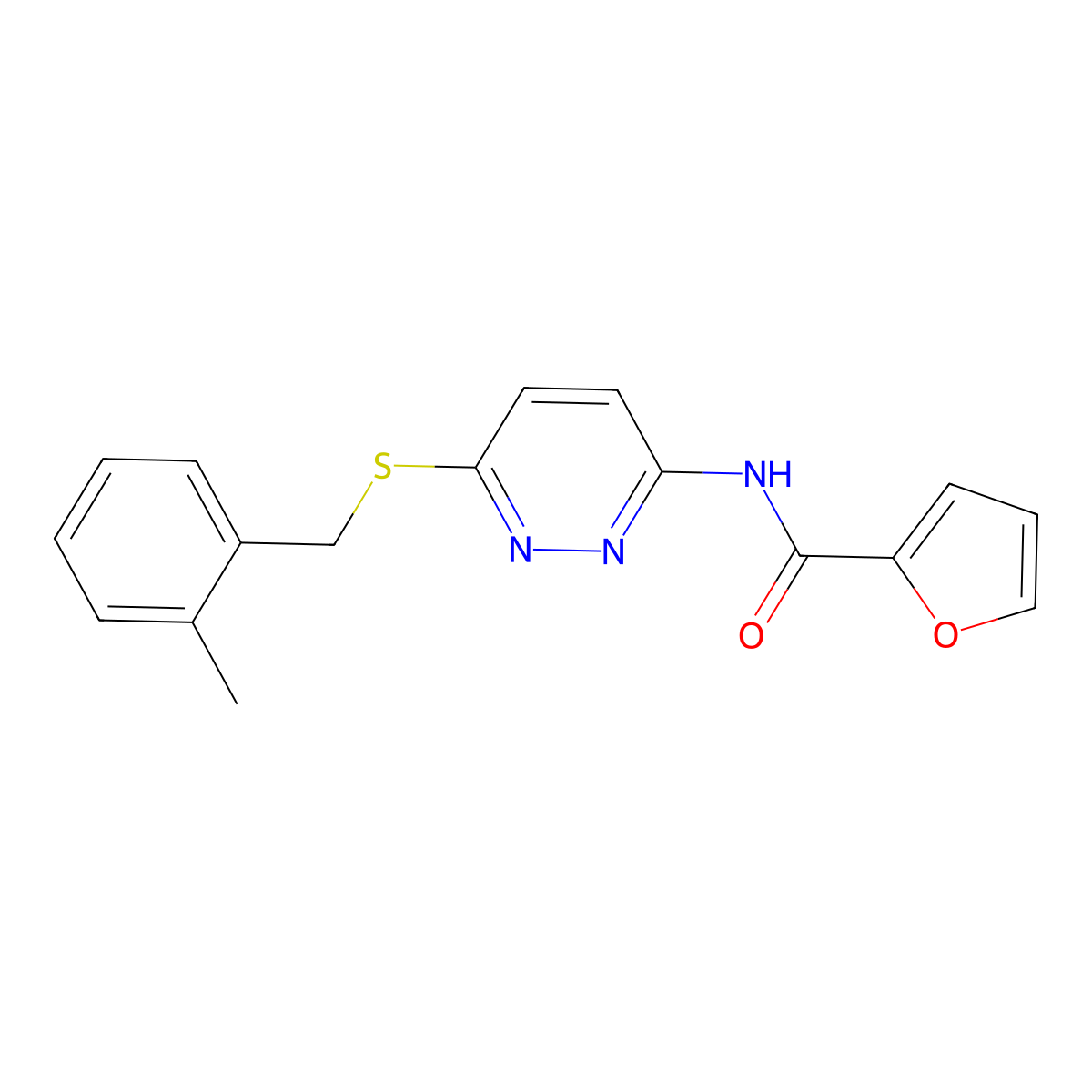 N-(6-((2-methylbenzyl)thio)pyridazin-3-yl)furan-2-carboxamide molecular structure, CAS 1021061-62-0