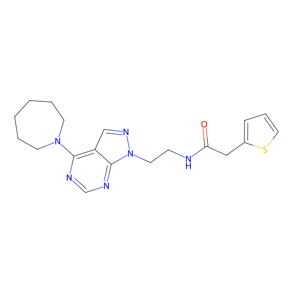 N-(2-(4-(azepan-1-yl)-1H-pyrazolo[3,4-d]pyrimidin-1-yl)ethyl)-2-(thiophen-2-yl)acetamide molecular structure, CAS 1021061-64-2