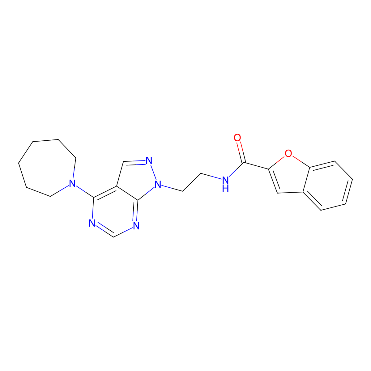 N-(2-(4-(azepan-1-yl)-1H-pyrazolo[3,4-d]pyrimidin-1-yl)ethyl)benzofuran-2-carboxamide molecular structure, CAS 1021061-70-0